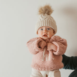 Natural Pop Pom Pom Beanie Hat for Babies thru Adults due Jul/Aug - Beanie Hats