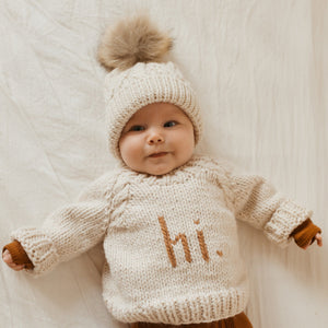 Natural Pop Pom Pom Beanie Hat for Babies thru Adults due Jul/Aug - Beanie Hats