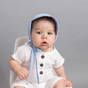 Navy Stripe UPF 25+ Seersucker Bonnet - bonnets