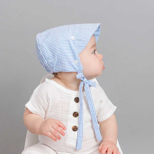 Navy Stripe UPF 25+ Seersucker Bonnet - bonnets