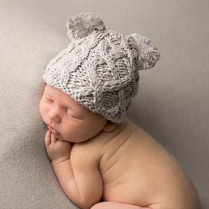 Newborn Aran Birch Double Pom Pom Beanie Hat - Newborn Knits