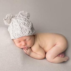 Newborn Aran Birch Double Pom Pom Beanie Hat - Newborn Knits