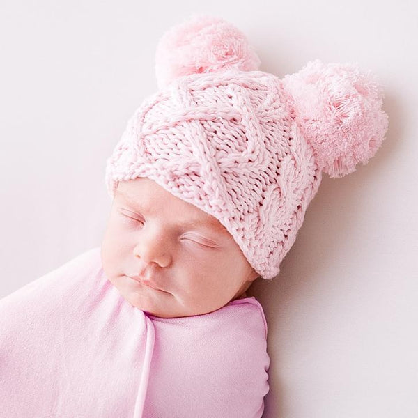 Pink - Double Pom Baby Trapper Hat (0mths-2yrs)