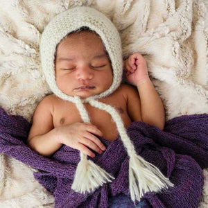 Newborn Beige Angora Knit Bonnet - Newborn Knits