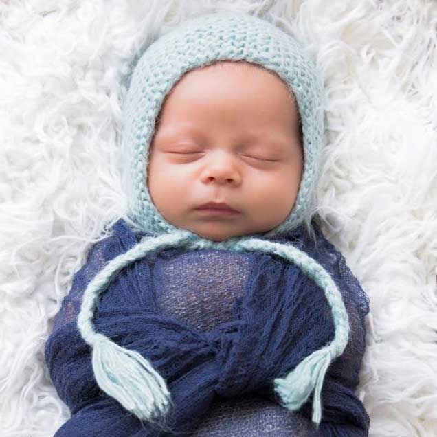 Newborn Blue Angora Knit Bonnet - Newborn Knits