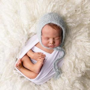 Newborn Blue Angora Knit Bonnet - Newborn Knits