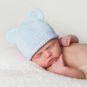 Newborn Blue Teddy Bear Beanie Hat - Newborn Knits