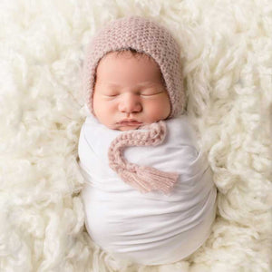 Newborn Pink Angora Knit Bonnet - Newborn Knits