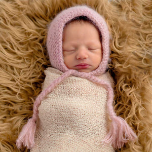 Newborn Pink Angora Knit Bonnet - Newborn Knits