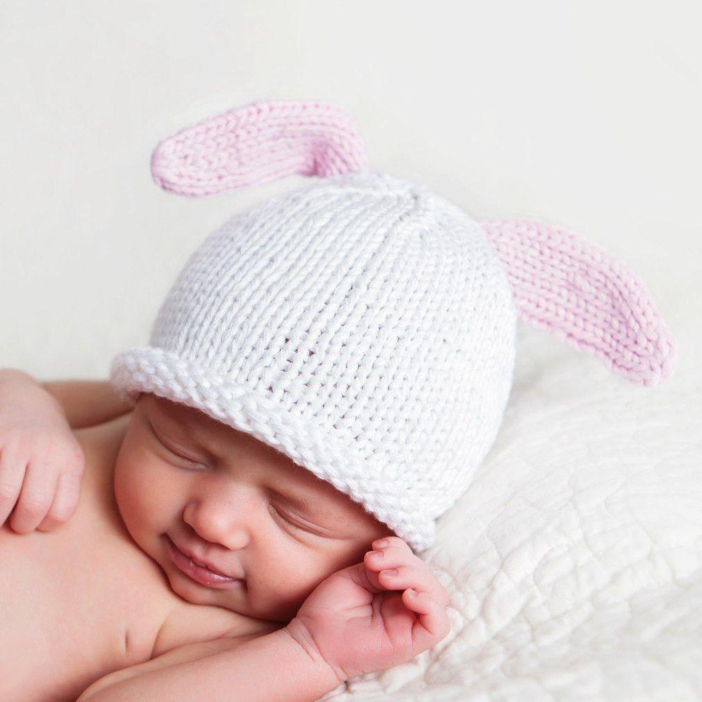 Newborn Pink Bunny Beanie Hat - Newborn Knits