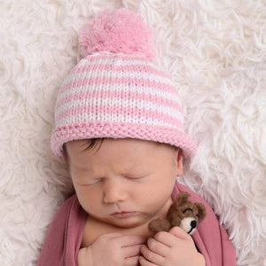 Newborn Pink Pom Pom Beanie Hat - Newborn Knits
