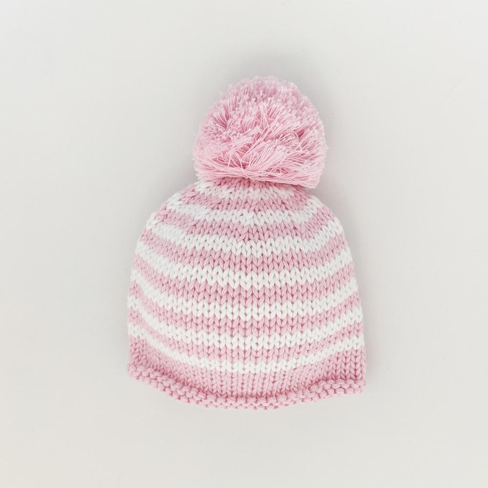 Newborn Pink Pom Pom Beanie Hat - Newborn Knits