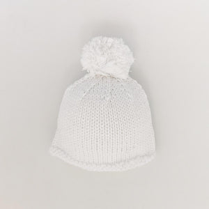 Newborn White Pom Pom Beanie Hat - Newborn Knits