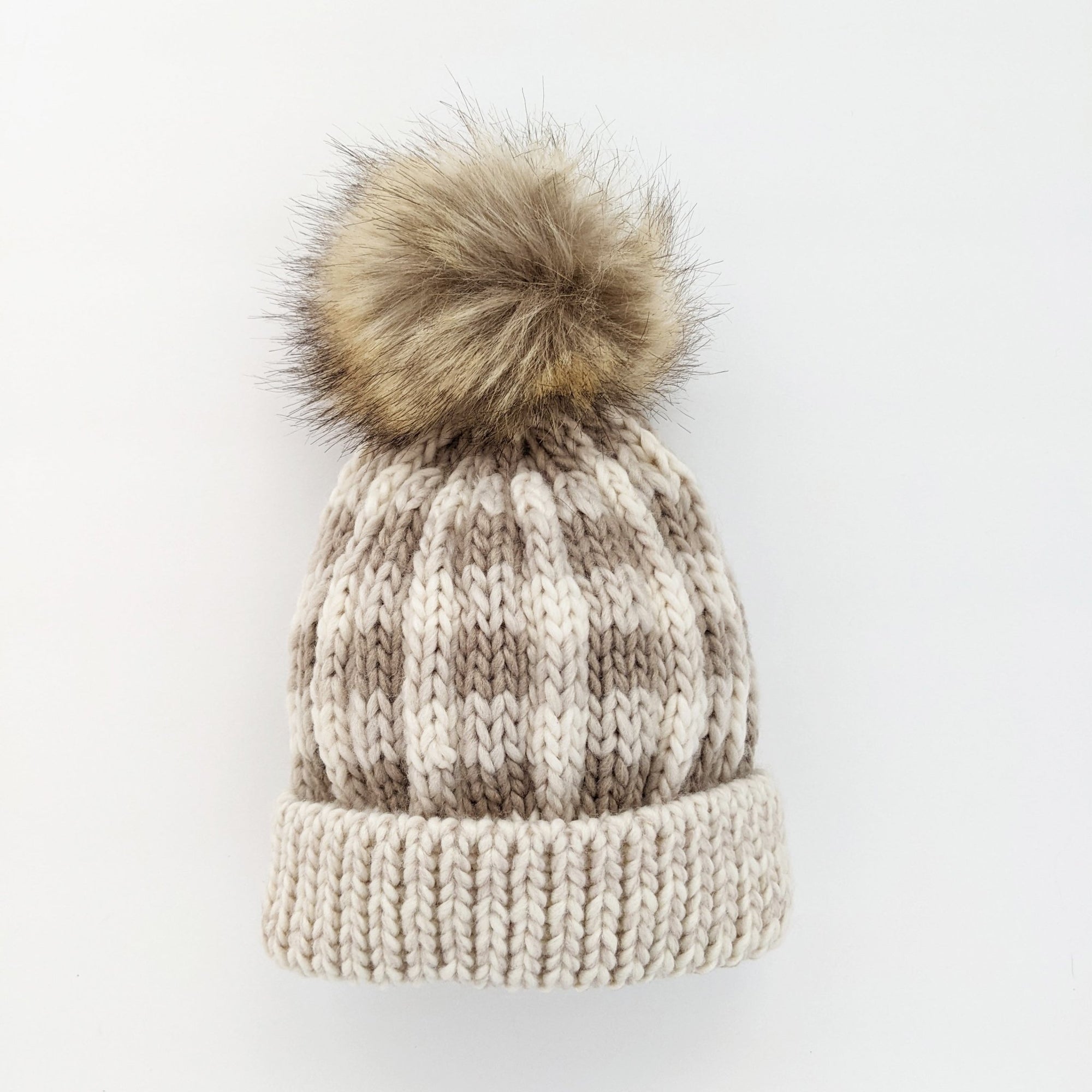 Pebble Brown Buffalo Check Pom Pom Beanie Hat - Beanie Hats