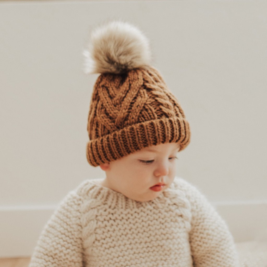 Pecan Pop Pom Pom Beanie Hat - Beanie Hats