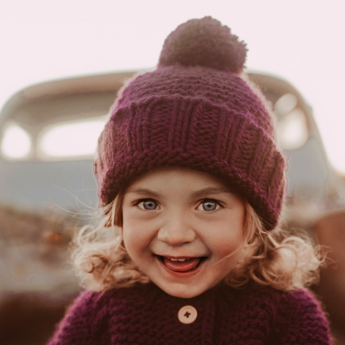 Plum Garter Stitch Beanie Hat - Beanie Hats