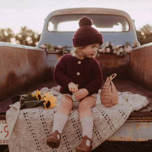 Plum Garter Stitch Cardigan Sweater - Sweaters