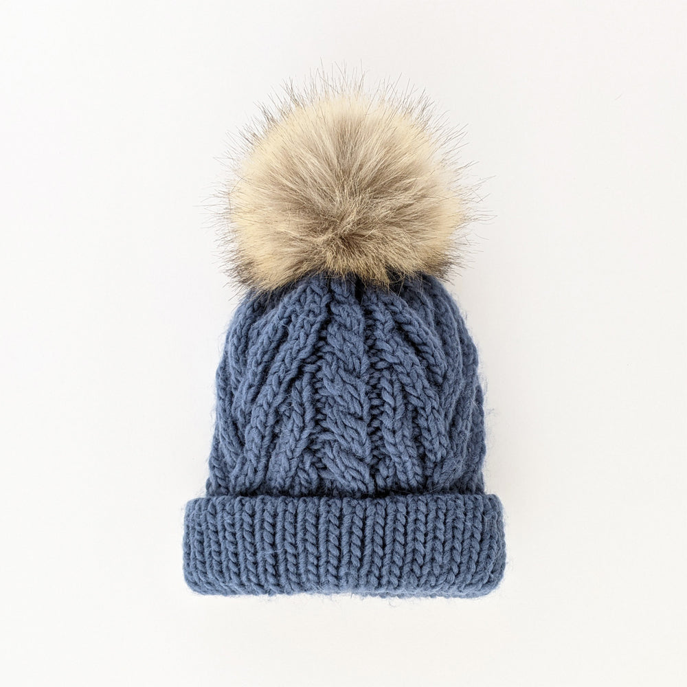 Slate Blue Pop Pom Pom Beanie Hat - Beanie Hats