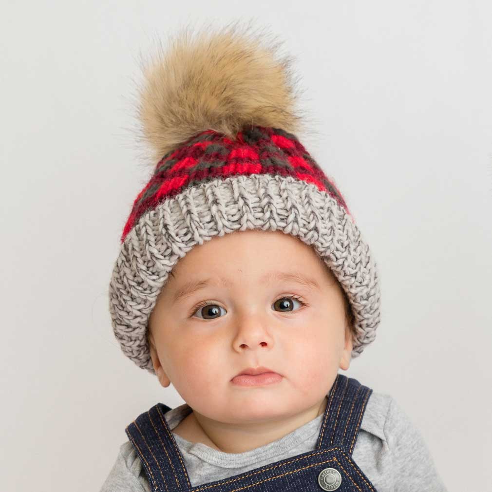 Red Buffalo Check Pom Pom Beanie Hat - Beanie Hats