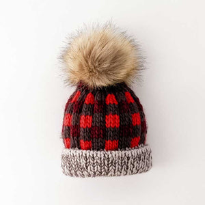 Red Buffalo Check Pom Pom Beanie Hat - Beanie Hats