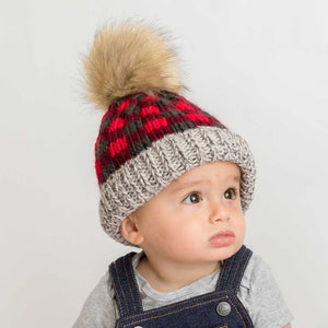 Red Buffalo Check Pom Pom Beanie Hat - Beanie Hats