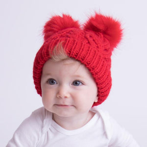 Red Fluffer Beanie Hat for Babies, Toddlers & Kids - Huggalugs