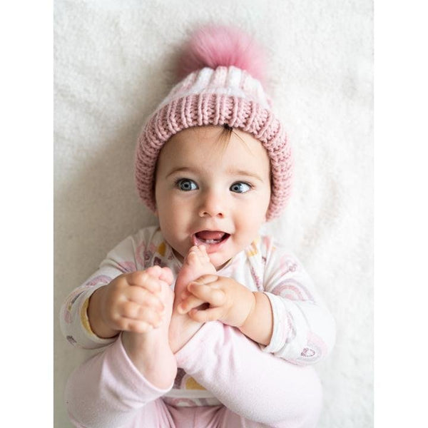 Huggalugs Oatmeal Pop Pom Pom Beanie Hat, 0-6m