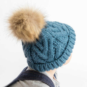 Slate Blue Pop Pom Pom Beanie Hat - Beanie Hats