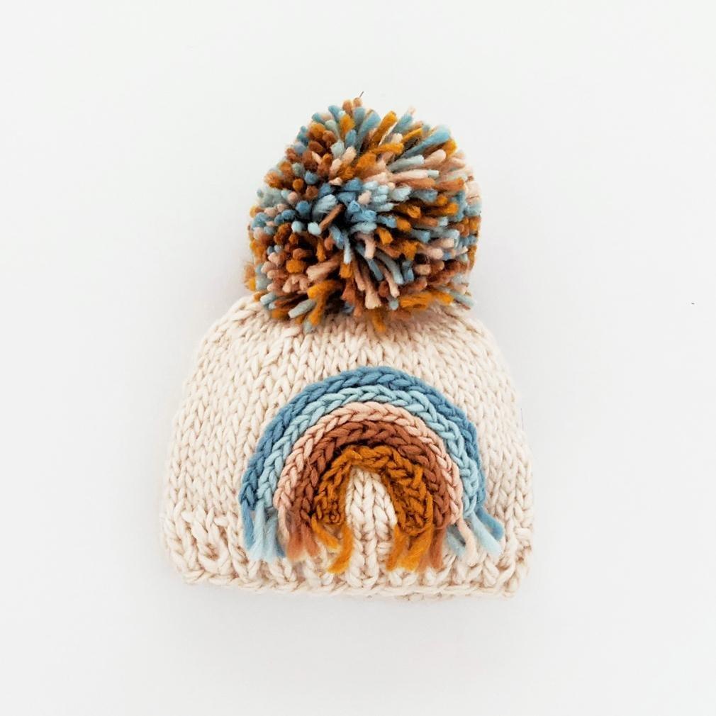 Teal Rainbow Knit Beanie Hat - Beanie Hats