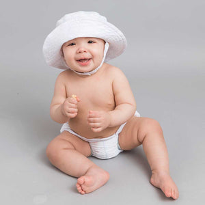 White Seersucker UPF 25+ Bucket Hat for Babies and Toddlers - Sunhat