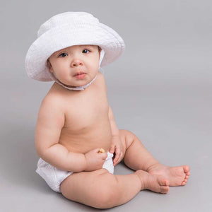 White Seersucker UPF 25+ Bucket Hat for Babies and Toddlers - Sunhat
