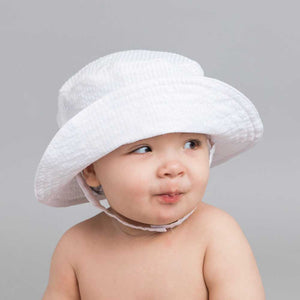 White Seersucker UPF 25+ Bucket Hat for Babies and Toddlers - Sunhat