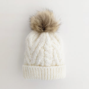 Winter White Pop Pom Pom Beanie Hat - Beanie Hats